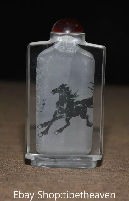 3.2" Rare Old China Glass Painting Dynasty Palace Horse Success Snuff Bottle