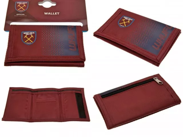 West Ham United FC Uomo Nylon Club con Stemma Moneta Portafoglio Denaro Scheda