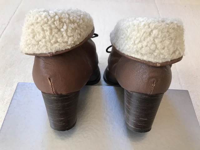 BOOTS BOTTINES FOURREES EDEN EN CUIR TAUPE MARRON CLAIR Talons - Pointure 40 5