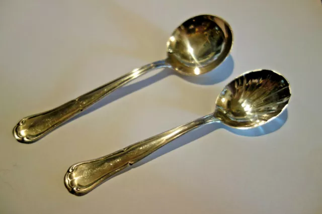 2 Teile FPF Sahnelöffel, Zuckerlöffel  100er Silberauflage  versilbert 14 /15 cm