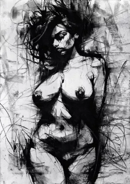 Nude Female ORIGINAL DRAWING Charcoal Modern Art natural femme women Vin Dantes