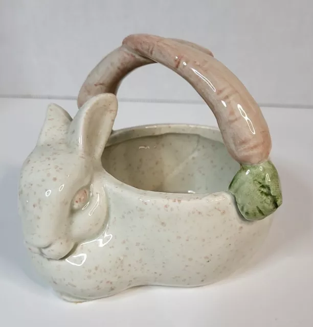 Vintage Fitz & Floyd Bunny Rabbit Basket w/ Carrot Handle ~~ Easter Decor