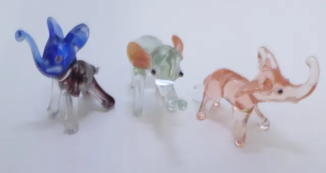 3 Vintage Glass Elephants Small
