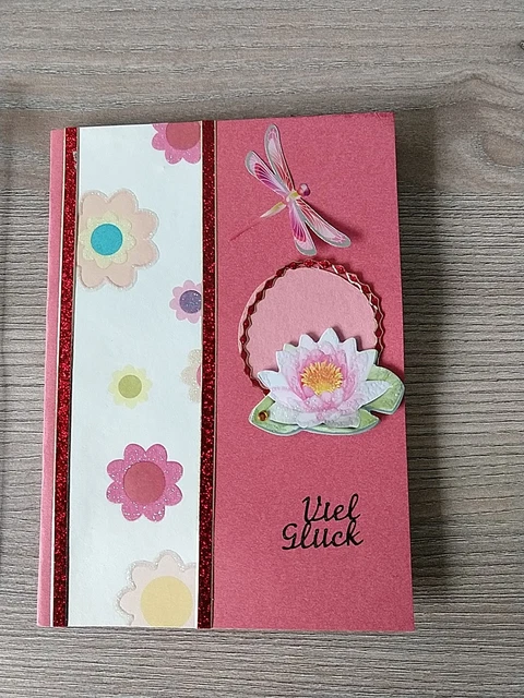 KARTE &amp;VIEL GLÜCK&amp; Glückwunschkarte mit Blumen Libelle verschiedene ...