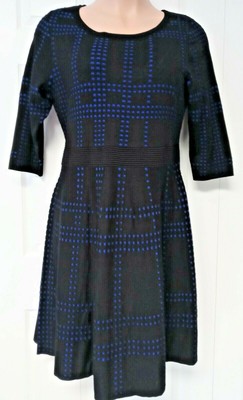 NWT Women's Plus 18/20 LANE BRYANT Sweater Dress Black/Blue Stretch Knit 3/4 Slv