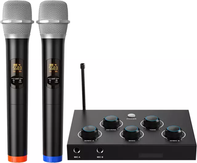 !Portable Karaoke Microphone Mixer System Set, with Dual UHF Wireless Mic, Hdmi-