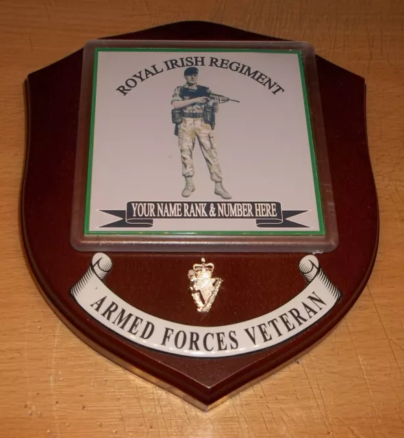 Royal Irish Regiment Veteran Wall Plaque with name rank& number