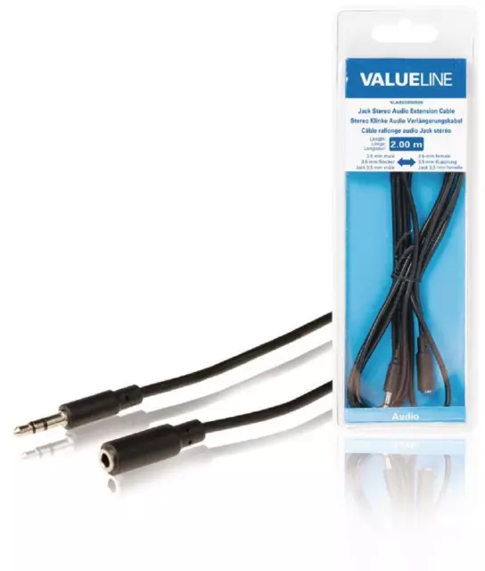 Câble rallonge audio jack 3,5 mm mâle vers jack 3,5 mm femelle 2,00 m noir