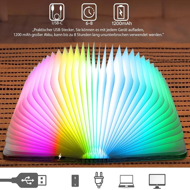 WOODEN BOOK LAMP Color Changing LED Light Dupont Tyvek Paper Large ...