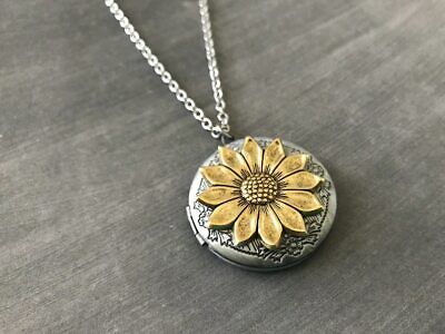 Gold Sunflower Locket Wedding Bridesmaid Gift Boho Necklace Bohemian Jewelry
