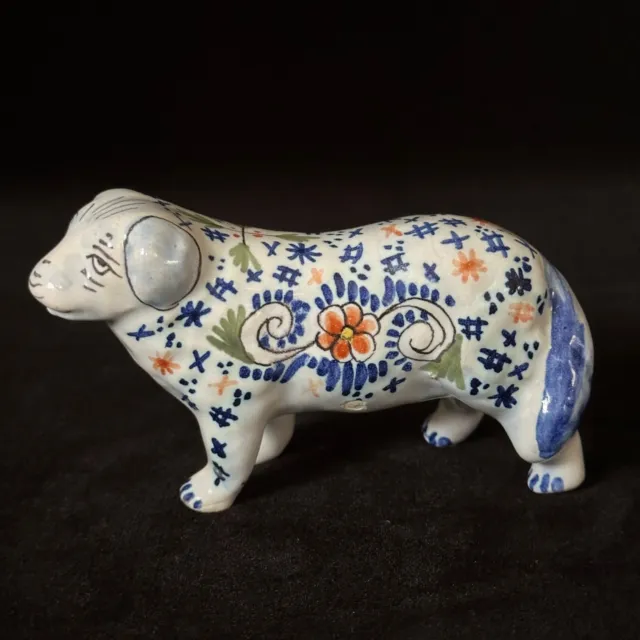 Desvres STANDING DOG- French Faience Geneviève Alizier, Antique, circa 1895
