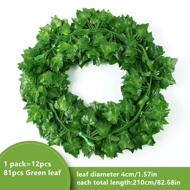 12X Planta Corona de Vid de Hiedra Verde Flor Falsa Hojas Colgantes Artificiales Largas