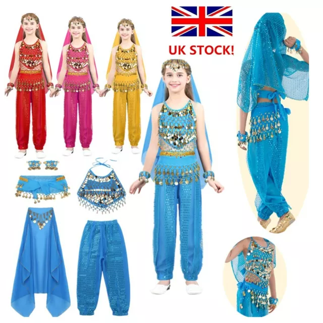 Kids Girls Indian Belly Dance Costume Shiny Coin Tassel Girls Party Fancy Dress