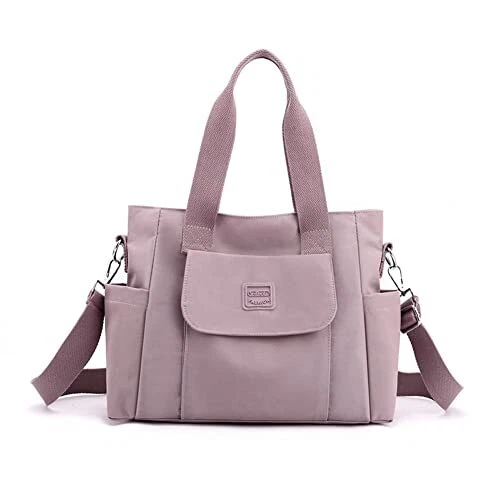 Women's Canvas Tote Bag Crossbody Satchel Bag Nylon Purse Shoulder Lightpurple