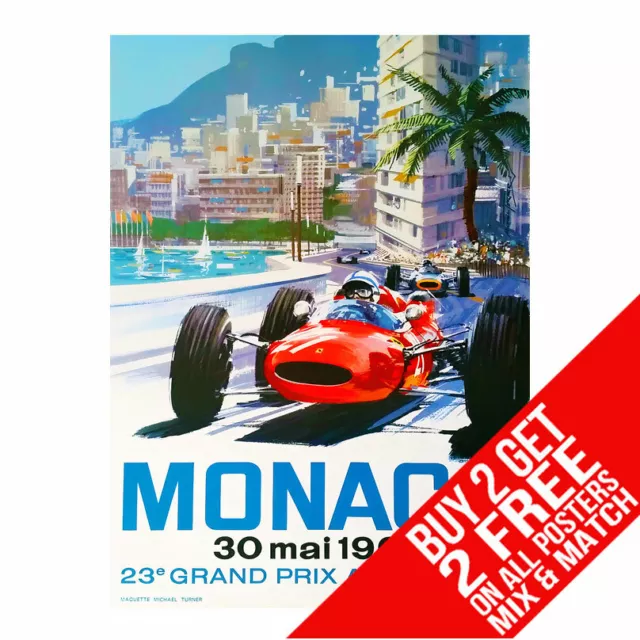 Monaco 1965 Bb1 Grand Prix Racing Vintage Poster A4 A3 Size Buy 2 Get Any 2 Free