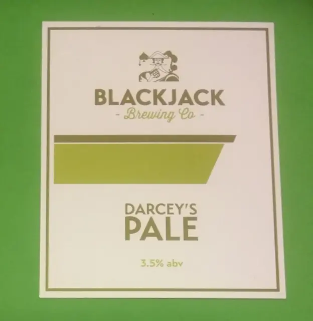 Beer pump clip badge front BLACK JACK brewery DARCEY'S PALE real ale Manchester