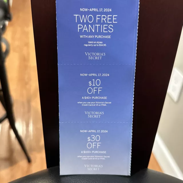 Victoria's Secret Coupons. Panties, $10, $30 Off.   Exp. April 17th