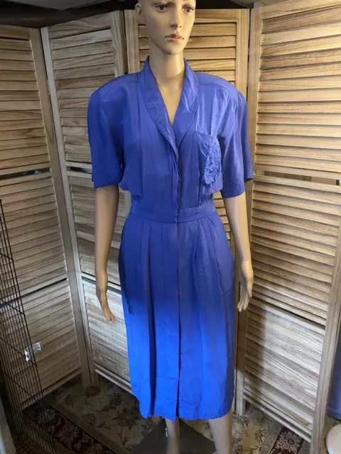 Spenser Jeremy Women’s 100% Silk Size 8 Royal Blue Below Knee Short Sleeve Dress