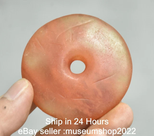 2.4 " Old Chinese Hongshan culture Red Crystal Carving Round Amulet Pendant