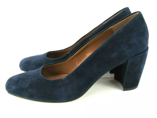 H Halston Whitney Size 7.5M Suede Pumps Royal Navy Blue Block Heels Shoes Pumps