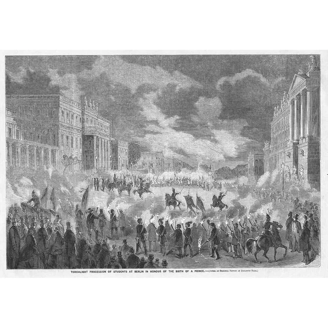 BERLIN Torchlight procession in Honour of a Royal Birth - Antique Print 1859