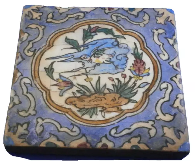 Antique 19thC Bird Scene Ceramic Tile Scenic Pottery Kachel Szene