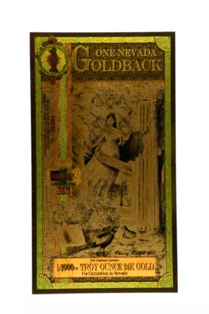 1 Nevada Goldback Aurum Gold Foil Note 1/1000 oz 24kt .999 Fine Gold