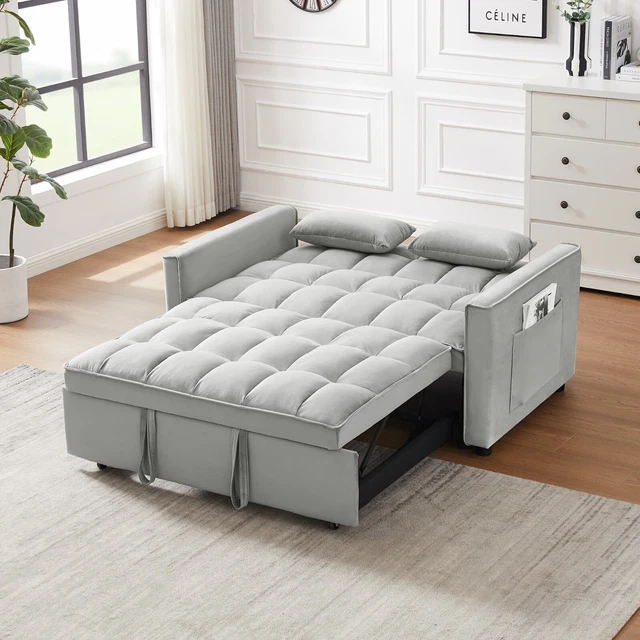 GRAY PULL OUT Convertible Sleeper Sofa Bed Folding Couch for Living