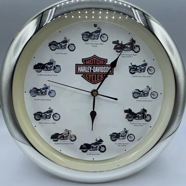 VINTAGE 2000'S CHROME Harley Davidson Wall Clock Motorcycles Electronic