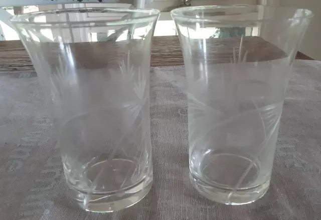 2 X Retro Vintage 1970'S Etched Water Drinking Glasses