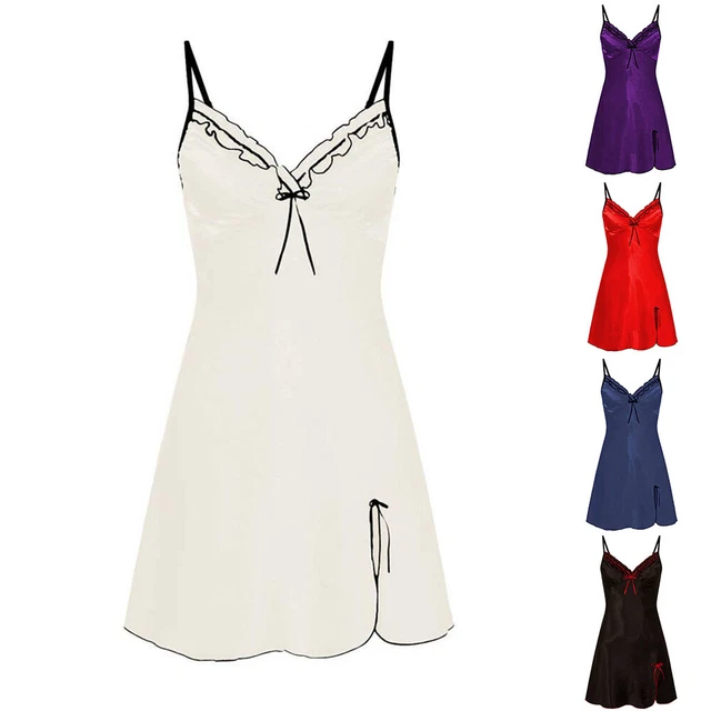Women Lingerie Satin Lace Sleepwear Babydoll Nightdress Sexy Pajamas 2PCS Set US