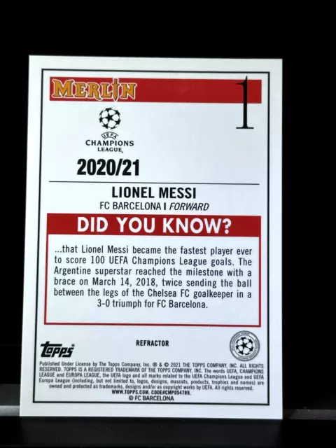 2020-21 TOPPS RIFRATTORE calcio merlino cromato-Lionel Messi FC ...