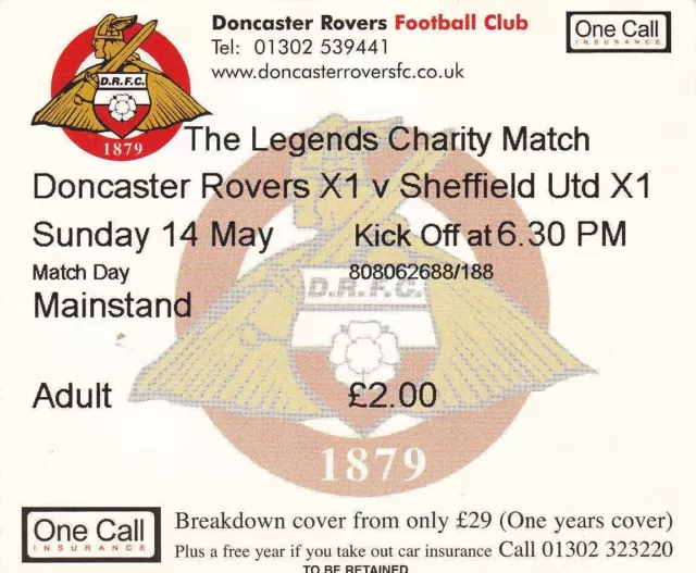 Ticket - Doncaster Rovers XI v Sheffield United XI - Legends Charity Match
