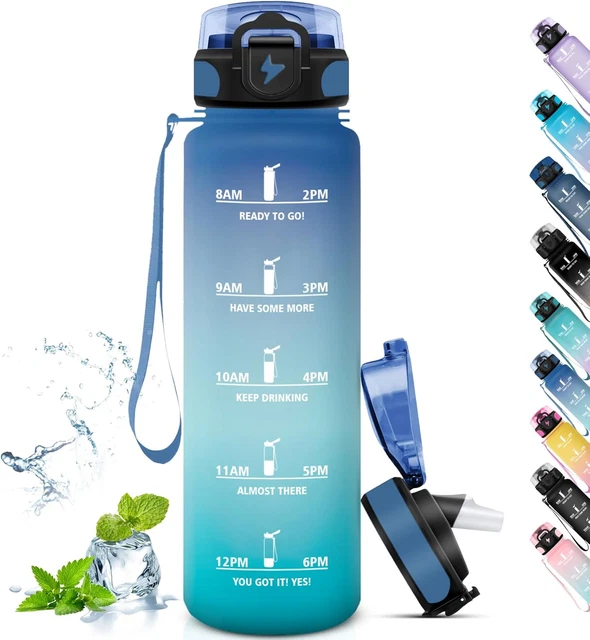 Borraccia Sportiva 1L Con Timer - Senza Perdite Per Palestra E Trekking | Giallo-Rosa Con Citazioni Motivazionali - Foto 2