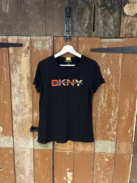 DKNY Short Sleeve T-Shirt Top Black Cotton Mix Women's Size Small Brand New
