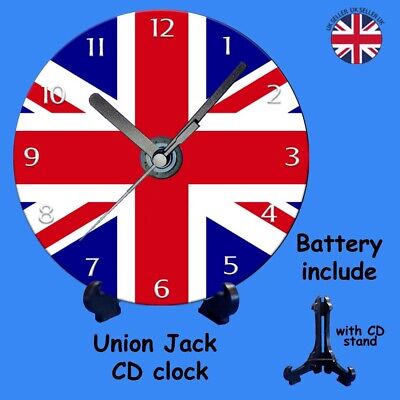 union jack flag CD clock with stand quartz  British  royal United Kingdom queen