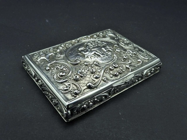 Antique German Fine 800 Silver Gilt Repousse Calling Card Case Box 1888