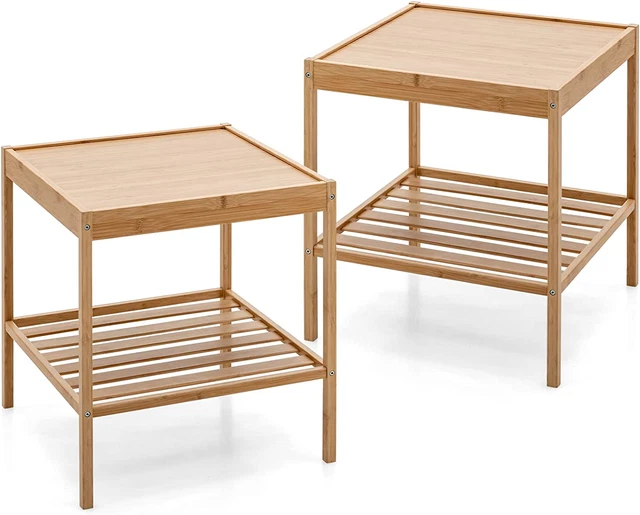 Set di 2 comodini COSTWAY, comodino estremità bambù divano tavolino con mensola