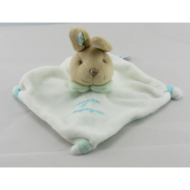 Doudou plat lapin blanc bleu ciel DOUDOU ET COMPAGNIE - 2471