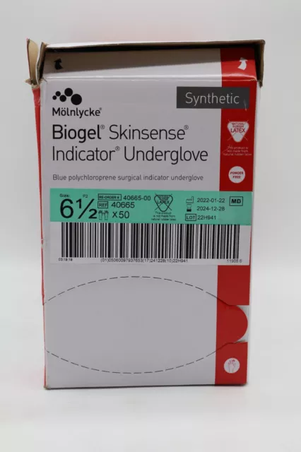 Molnlycke 40665 Biogel Skinsense Indicator Underglove Size 6.5 Box of 50 pairs