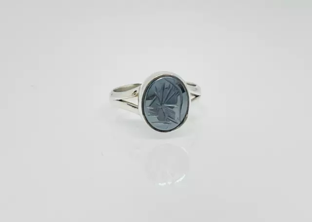 Fabulous Roman Centurion Hematite Intaglio Ring 925 Silver Size O1/2~P #15679