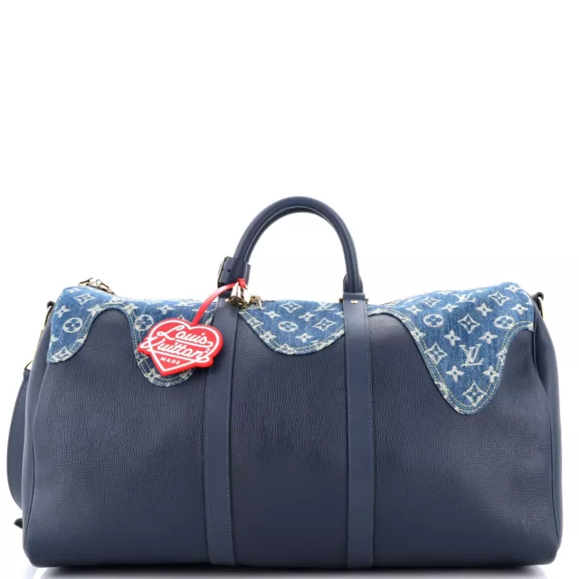Louis Vuitton Navy Leather and Denim Monogram Drip Keepall 60 For