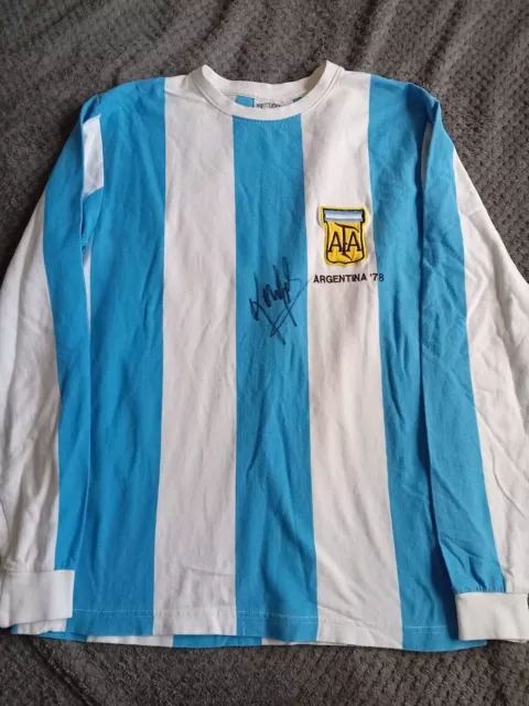 Argentina Home Retro Shirt Signed Mario Kempes