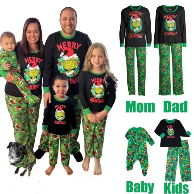 Family Matching Christmas Pyjamas Grinch Adult Kids Nightwear Pajamas Pjs Set UK