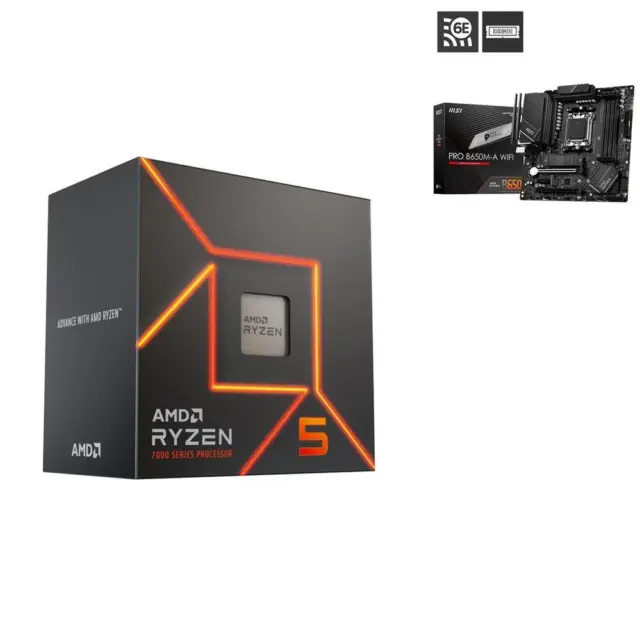 AMD Ryzen 5 7600 CPU + MSI PRO B650M-A WIFI M-ATX Motherboard