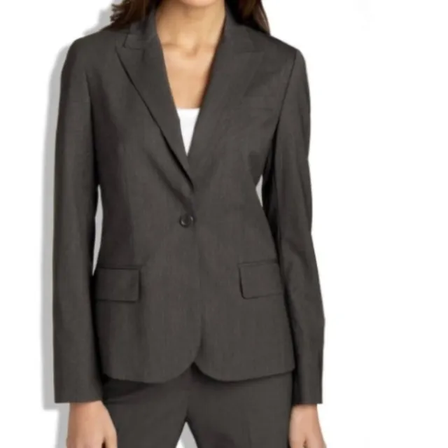 Theory Wool-Blend Pin Stripe Cuffs Gabe B Tailor Blazer Jacket Brown Size 2