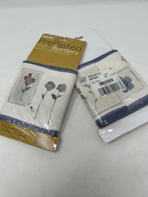 Fondo de pantalla Sunworthy borde azul bronceado flores silvestres NUEVO 2 piezas prepegado 5 yardas cada uno