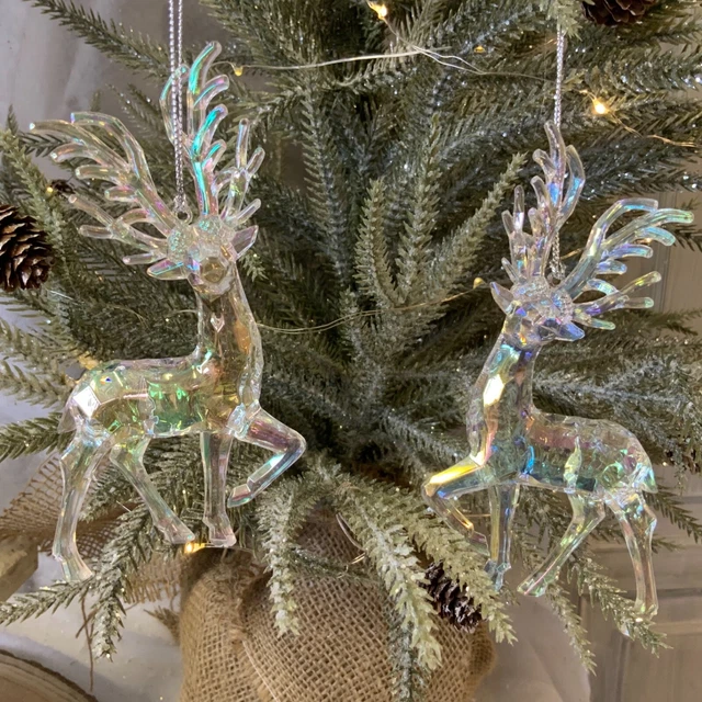 2 x Acrylic Iridescent Reindeer Christmas Tree Decorations Gisela Graham Deer