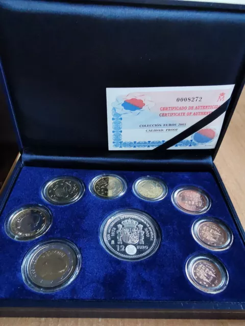 España 2003 Serie Euro Proof + 12 Euro Plata En Estuche Con Certificado