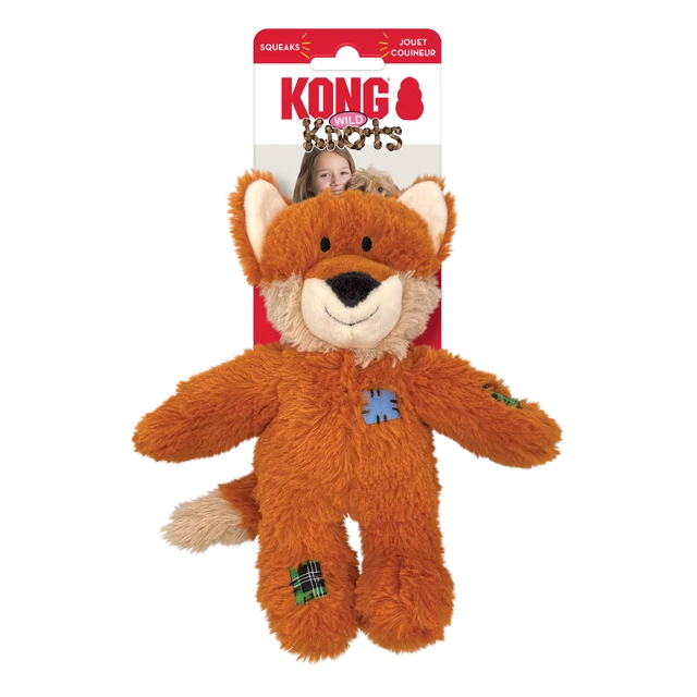 KONG Wild Knots Fox Dog Toy Squeaky Crinkly Internal Rope Soft Fetch Low Stuff